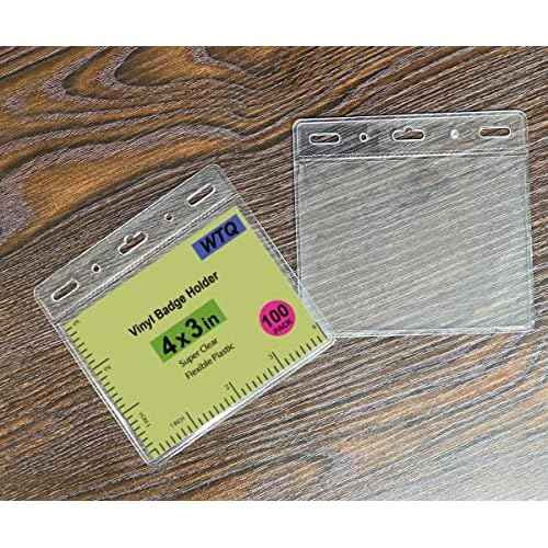 250 Pack - WTQ Zipperless Badge Holders (Fits 4x3in Inserts), Horizontal, Non-sealable, Quick Open Vinyl Pouch for Name Badge, Clear Plastic Sleeve for Tickets, Sports Cards