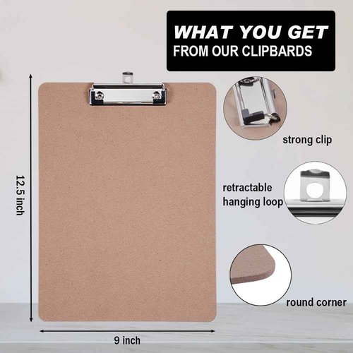Clipboards Bulk, Woswel Hardboard Office Clipboards 48 Pack,9 X 12.5 Inch Recycled Wood Clip Boards,Low Profile Clip Boards for Home School & Office Supplies
