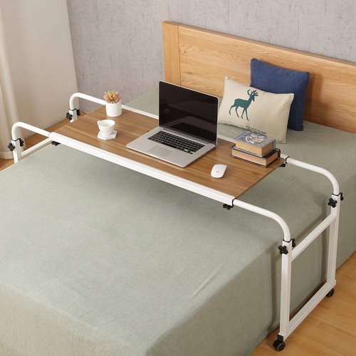 Overbed Desk Laptop Desk Laptop Cart with Wheels Over Bed Desk Adjustable Overbed Table with Wheels King Queen Bed Table Bed Table on Wheels Overbed Laptop Table(Ancient Oak)