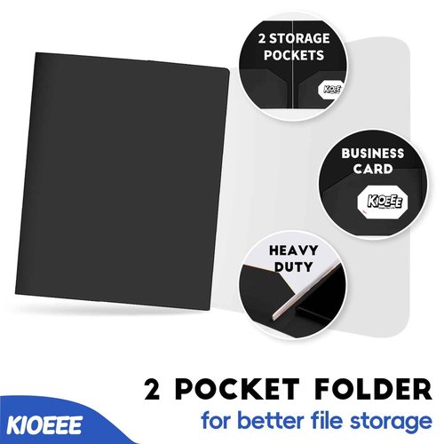 Kioeee Plastic Folders with Pockets (96 Pack), Heavy Duty Plastic Folders with 2 Pocket and Business Card Slot. Fit Letter Size Paper, Black for School