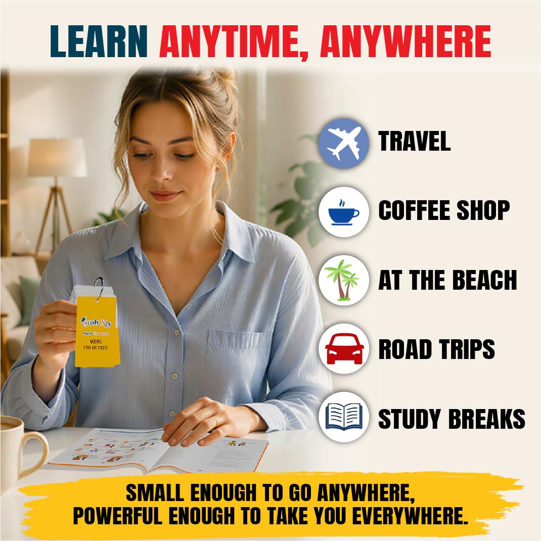 300 Bilingual English Spanish Flash Cards for Adults & Kids Ages 12+ Beginners - Noun Vocabulary with Pictures, Pronunciation, Sentences, Adult Self Study & Learn Spanish Workbooks for Adults