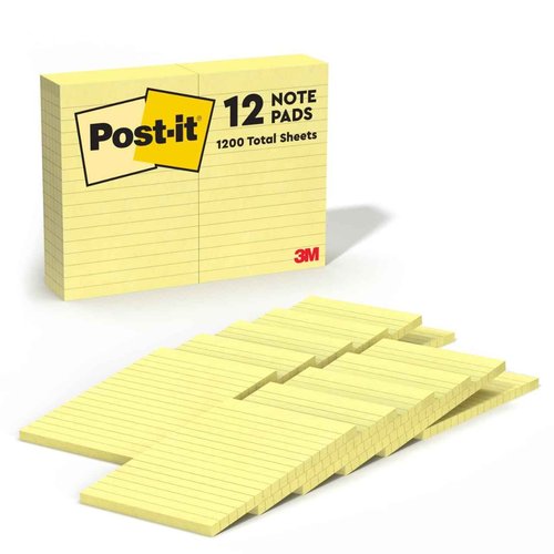 Post-it Notes 4 in x 6 in, 12 Pads, America's #1 Favorite Sticky Notes, Canary Yellow, Clean Removal, Recyclable (660)