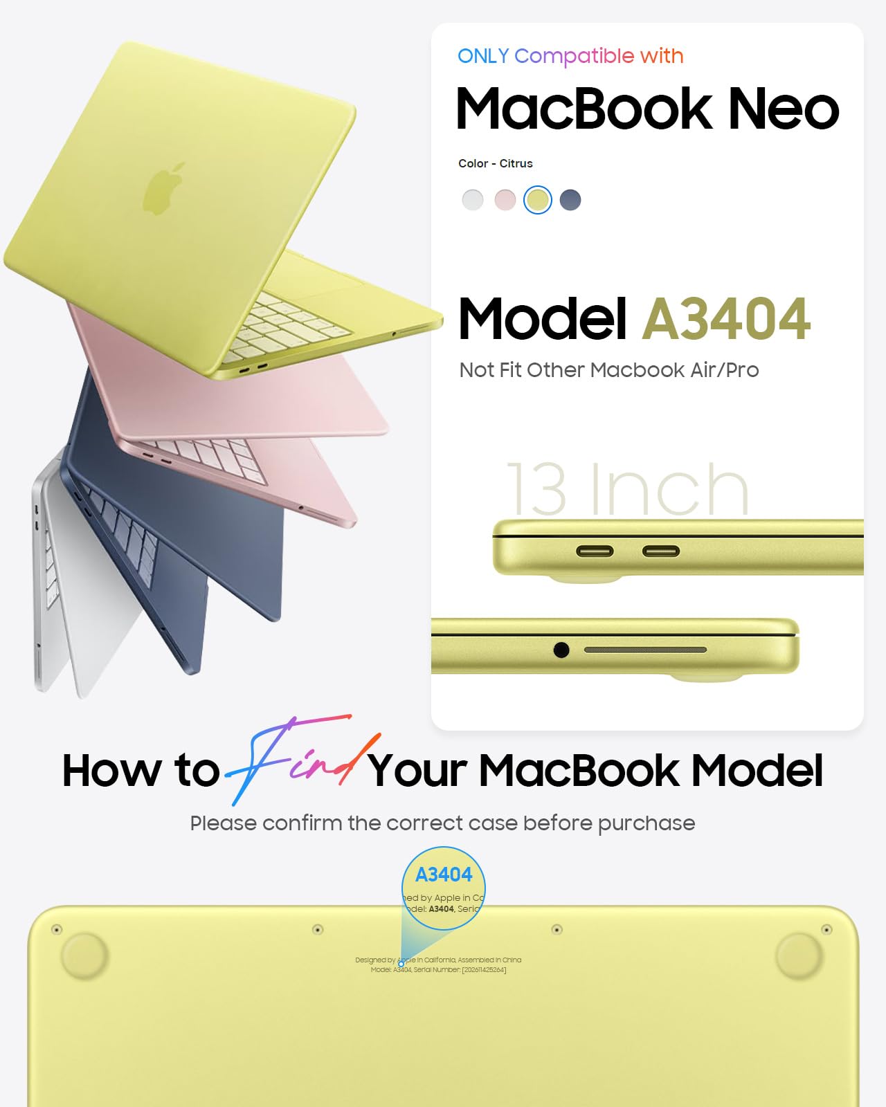 Fintie Case for MacBook Neo 13 Inch A3404 (2026 Release) - Protective Ultra-Thin High Transparency Snap On Hard Shell Cover for MacBook Neo 13" with A18 Pro Chip (Frost Citrus)