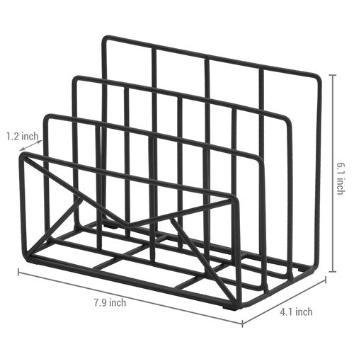 MyGift 3 Slot Modern Black Metal Wire Freestanding Desk Mail Sorter with Envelope Design, Office Desktop Letter, File, and Bill Compact Storage Organizer
