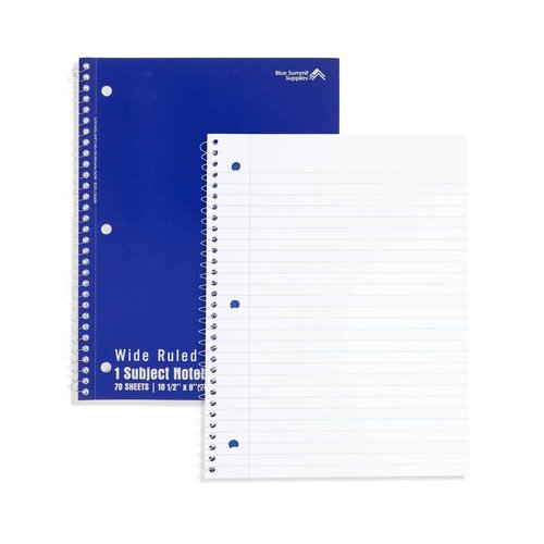Blue Summit Blue Wide Ruled Spiral Notebooks Bulk, 1 Subject Spiral Notebook Wide Ruled, Paper School Bulk Notebooks, 48 Pack