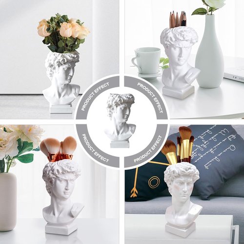 NUOBESTY David Bust Statue Makeup Organizer, 6 Inch David Sculpture Decor for Storage Pen,Brush Holder, Desktop Organizer, Flower