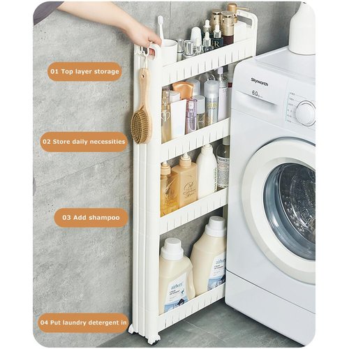 3.54 Slim Storage Cart Durable Bathroom Organizer Slide Out Storage Cart Rolling Utility Cart Slide Out Organizer Narrow Shelf Rack for Kitchen Bathroom Study Office