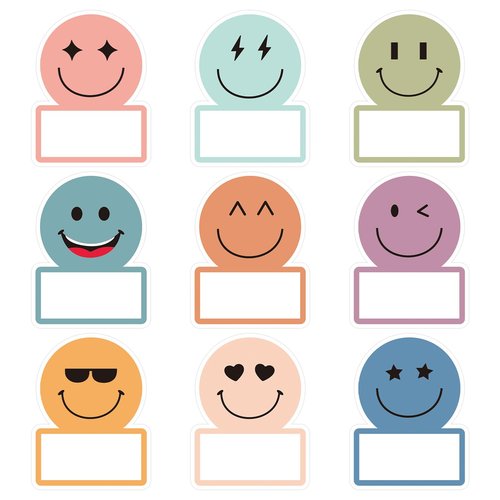162 Pcs Boho Smile Face Name Tags Stickers 9 Styles Nameplate Stickers Labels for Bulletin Board Office School Desk Wall Decor