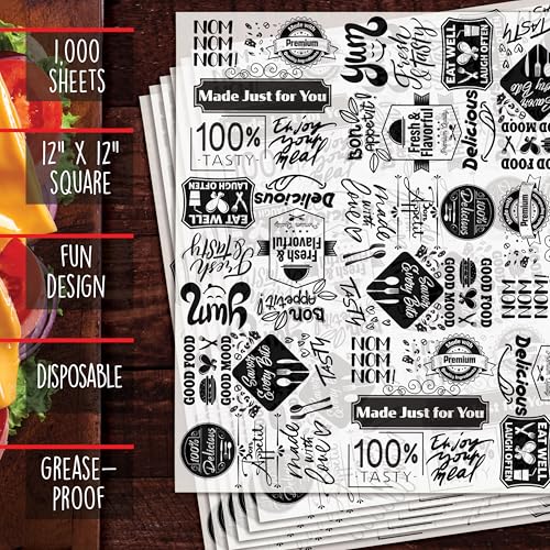 Better Kitchen Products 1,000 Count Deli Dry Wax Paper Sheets, 12 x 12 inch, Greaseproof Newsprint Deli Wrap for Foodservice, Food Basket Liners, Disposable Grease Proof Liners for Food Concession
