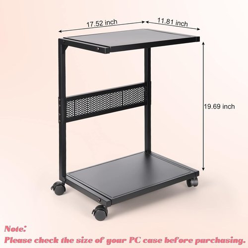 Liitrton PC Tower Stand - 2-Tier CPU Stand with Locking Caster Wheels - Iron Black for Office & Home