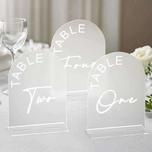 Frosted Arch Wedding Table Numbers 1-30 with Stands, 5x7 Inch Acrylic Arch Sign with Holder for Wedding Reception Table Centerpiece Decoration(New)
