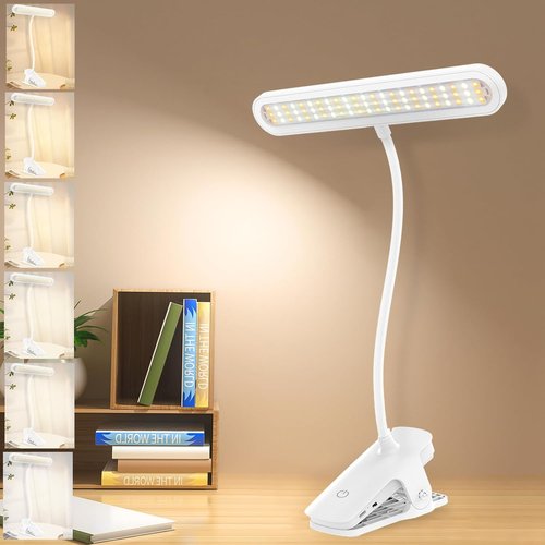 Deaunbr Clip-On Light - Eye-Caring 66 LEDs Reading Light with 4 Brightness Levels | Rechargeable Desk Lamp for Home & Office