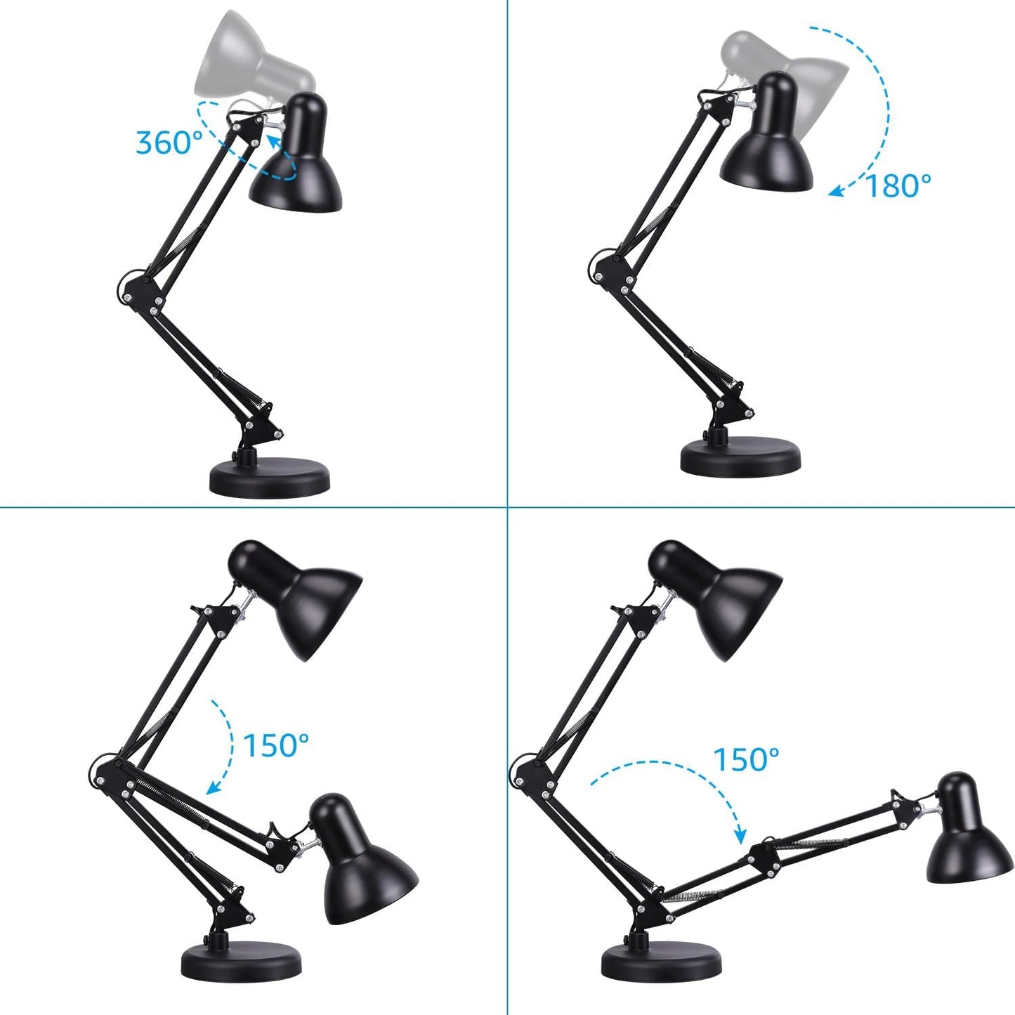 TORCHSTAR Metal Desk Lamp - Adjustable Gooseneck Architect Style with Vintage LED Bulb - Black & Chrome