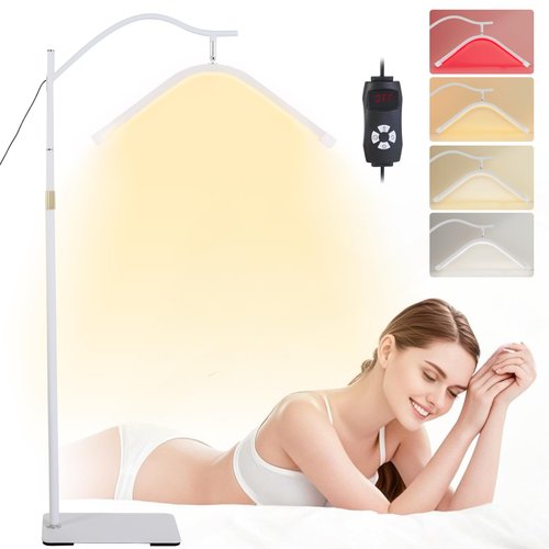 Yesibeike LED Floor Lash Light Lamp, Infrared Red Light Therapy with Stand Adjustable Half Moon Lamp for Lashes and Estheticians,Tattoo,Nail, Beauty,Body Face(White)