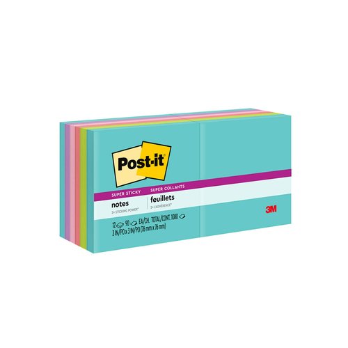 Post-it Super Sticky Notes, 3x3 in, 12 Pads, 2X The Sticking Power, Supernova Neons, Bright Colors, Recyclable (654-12SSMIA) (Pack of 6, 72 Count Total)