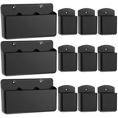 CroBlissful 12 Pcs Remote Control Holders Wall Mount Self Adhesive Controller Holder Universal Wall TV Remote Phone Pen Holder Storage Accessories for Home Office School (Black)