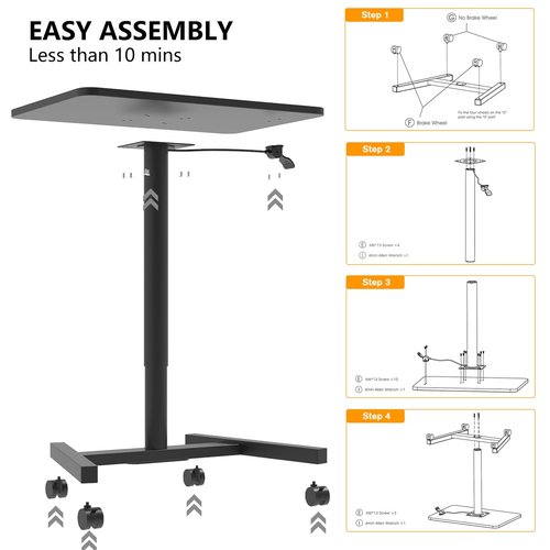 MPETAPT 28-Inch Mobile Standing Desk Adjustable Height, Portable Standing Desk with Lockable Wheels, Rolling Table for Home Office Classroom Hospital (Jet - Black)