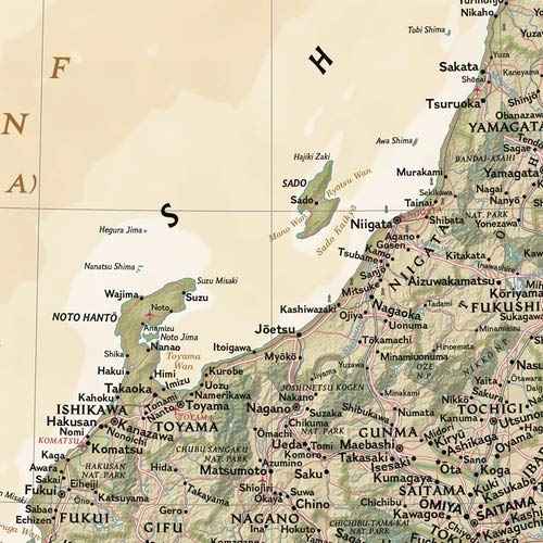 National Geographic Maps: Japan Executive Wall Map - Antique Style - 29.25 x 25 inches - Front Lamination