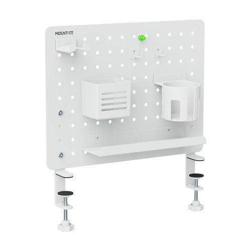 Mount-It! Clamp-On Pegboard Organizer | Adaptable Desk Storage for Home Office, Gaming & Crafting | Easily Organize Essentials with Shelf, Cup Holder & Hooks (White)