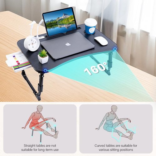 Laptop Desk for Bed, Height Adjustable Laptop Bed Table, Foldable Portable Lap Desk Stand with USB/Storage Drawer/Cup Holder/Slot, Breakfast Tray for Working Reading Writing Eating