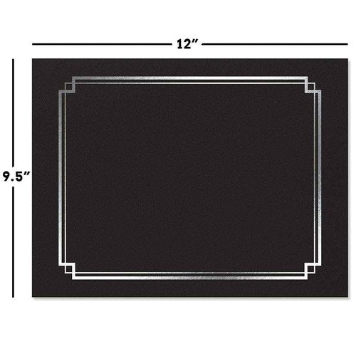 Classic Black & Silver Certificate Folders- Packs 25, Linen Cover 80 lb. Stock, Folded, Die-Cut Corners, for Office, Business Awards, Graduation, School Diploma Holder, 9-1/2" x 12"