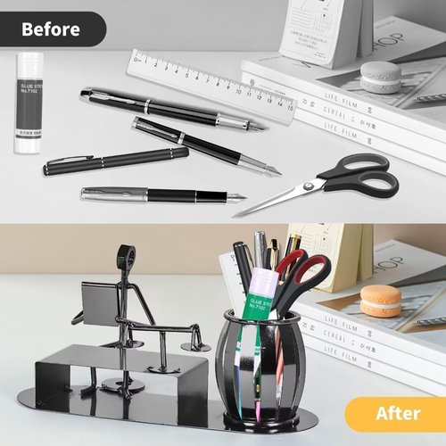 DHUJBFF Lawyer Gifts for Men Women, Balance Scales & Lawyer Design Hand Welded Metal Art Recycled Metal Sculptures Desk Accessories, Law Office Decor Pencil Pen Holder Cup & Lawyer Gifts