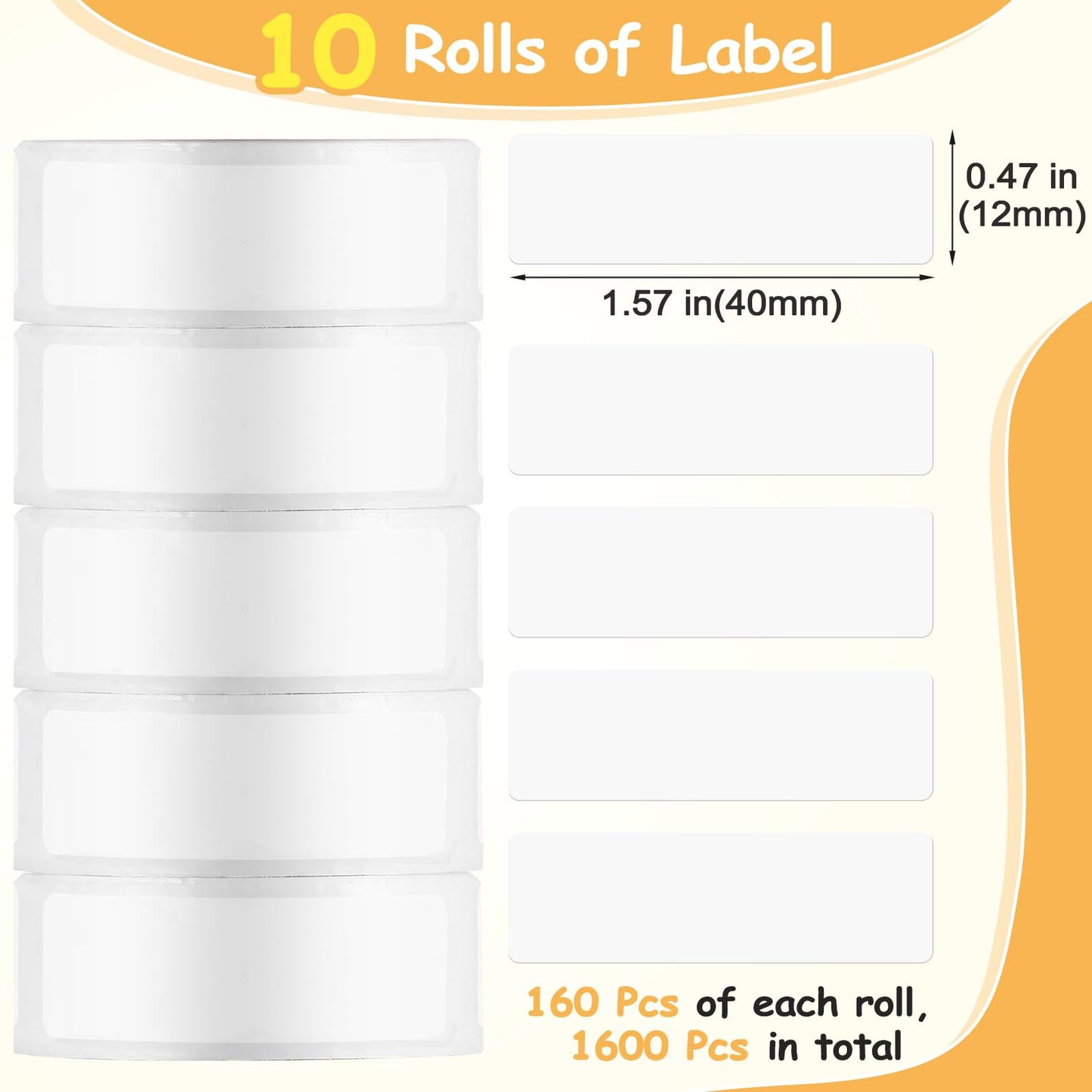 Gersoniel 1600 Pcs Label Tapes Compatible with D30 Label Printer Laminated Labeling Stickers Thermal Labels for Home Office(White,12x40mm)