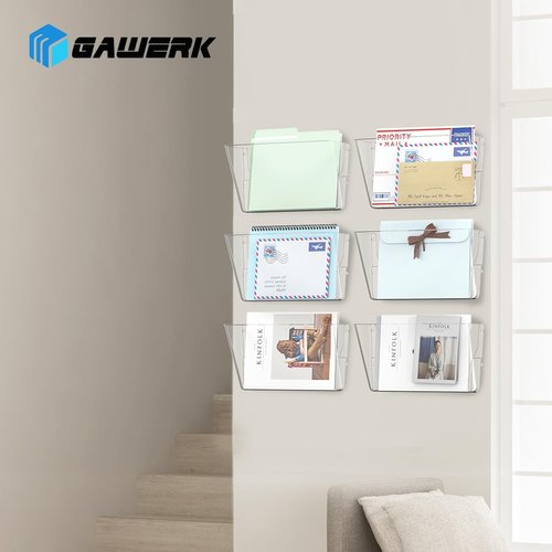 Gawerk 3 Pack Clear Acrylic Single Pocket, Plastic Hanging Wall Mount File Holder for Office Home, Clear
