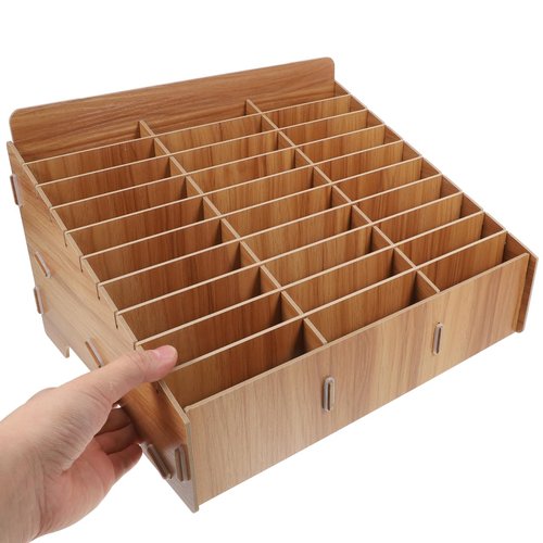 Tofficu Wooden 30-Grid Cell Phone Organizer Box, Multi-Compartment Desktop Storage Holder for Classroom, Office, and Meeting Room Use