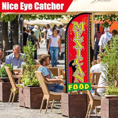 Buryeah 2 Sets Mexican Food and Open Feather Flag 7ft Mexican Food Open Banner Advertising Sign Swooper Flag with Pole Kit Ground Stake Portable Bag for Restaurants, Diners, Markets Business