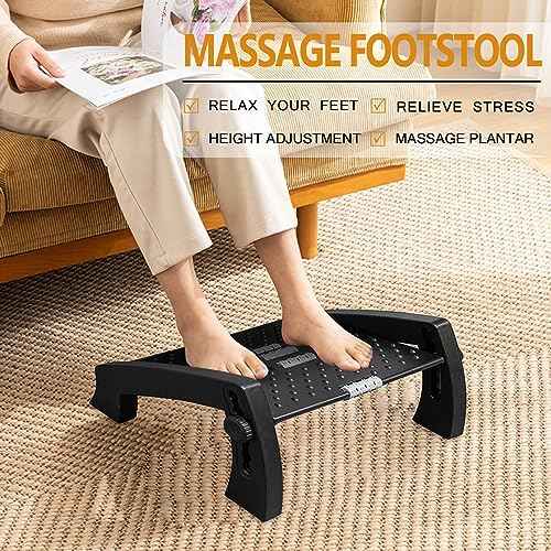Foot Rest, Adjustable Height Foot Rest for Under Desk at Work, Ergonomic Foot Stool Under Desk for Office, Under Desk Footrest with Large Roller Massage, Comfortable Foot Stool for Pressure Relief