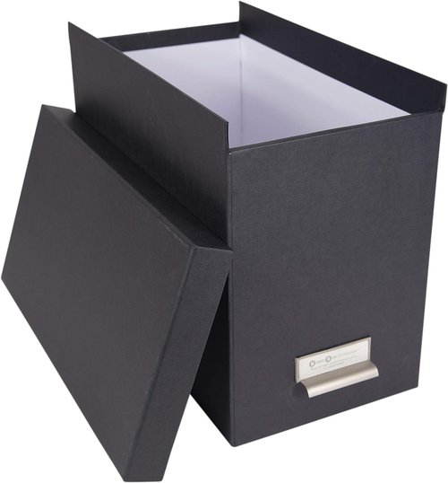 Bigso John Fiberboard Label Frame Desktop File Storage Box - Document Organizer for Important Paperwork - Durable Hanging File Box with a Lid & Metal Label Window - 7.4 in x 13 in x 10.4 in - Blue