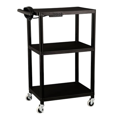 Norwood Commercial Furniture Mobile Utility AV Cart with Power Strip and Casters, Rolling Presentation and Media Cart on Wheels, Black