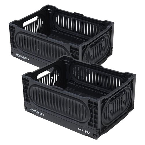 jooact Collapsible Plastic Storage Basket Fordable Crate Organizer for Home Outdoor Office Organizing (Medium 2 pack,Black)