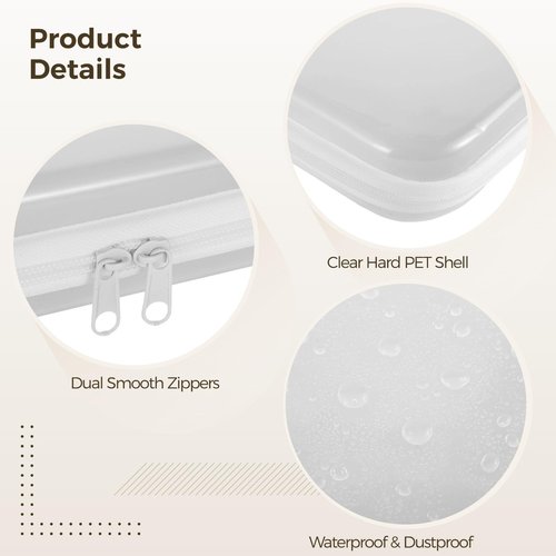 Homaisson 6PCS Clear Zippered Hard Pouches Cases, 3 Sizes Hard Shell Zipper Case, Clear PET Hard Plastic Cosmetic Travel Bag Organizer Box Toiletry Bag, Zippered Storage Bin