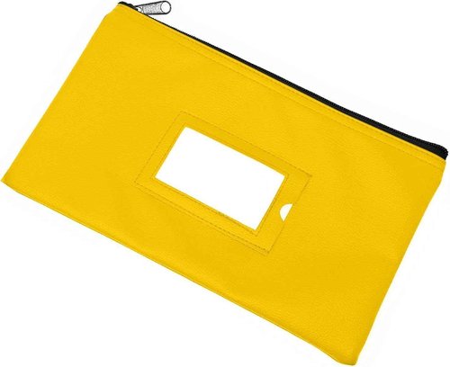 GIDABRAND Money Bank Deposit Bag with Zipper | 11x6 inch | Yellow | Durable Leatherette Money Cash Coin Check Wallet Pouch for Men & Women with Framed ID Window and Blank Card (10)