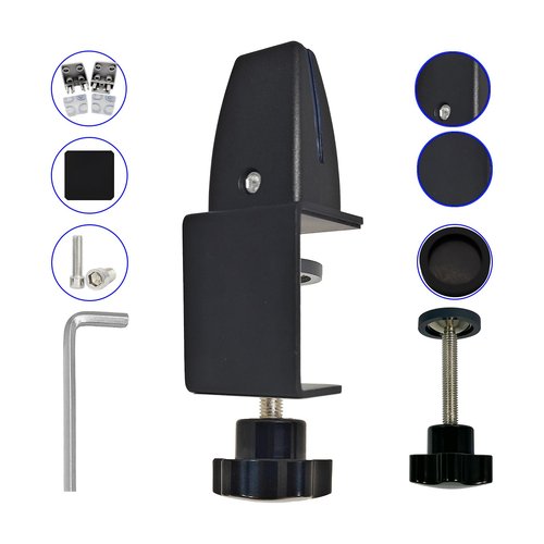 Jhanw Sneeze Guard Support Clips for 1/8" to 0.51" Thick Panel, Adjustable Desk Divider Clips, Aluminum Desk Partition Clamp, Acrylic Plexiglass Partition Clips Black, Desk Privacy Panel Clamps 6 Pack