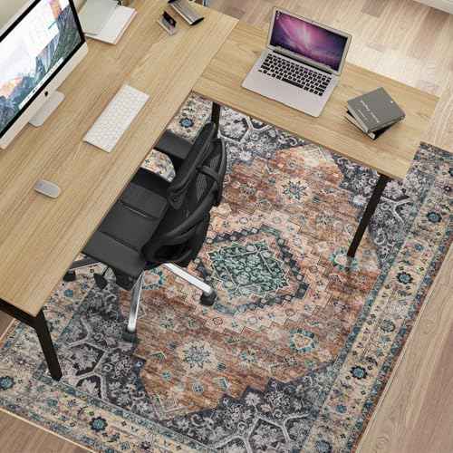 Office Chair Mat for Hardwood Floor, 36"¡¿48" Boho Under Desk Mat Rug with Non-Slip Backing as Floor Protector, Computer Rolling Chair Mat for Office Home, Machine Washable, Red