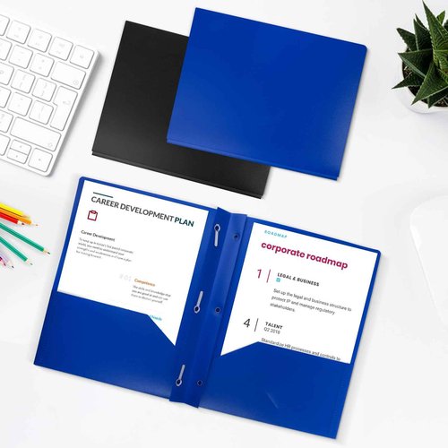 EEHZTSI 60-Pack Plastic Folders with Pockets and Prongs,2-Pocket Folders with 3 Fasteners, Poly Folders Holds 8-1/2" x 11" Paper for School/Office/Home, Blue