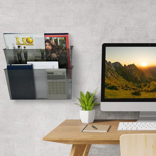 Acrimet Wall Mount Pocket File Organizer Holder Modular Letter Size A4 Plastic (Hangers Included) (Smoke Color) (2 Pack)