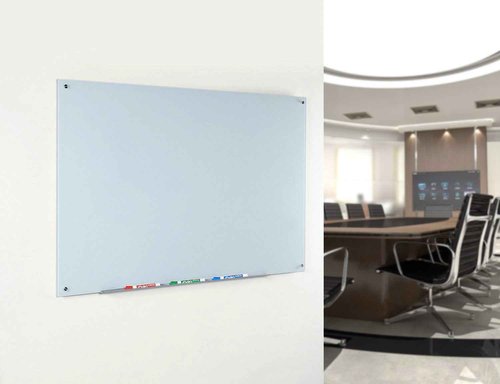 Audio-Visual Direct White Glass Dry-Erase Board Set - 3' x 2' - Includes Hardware & Marker Tray (Non-Magnetic)