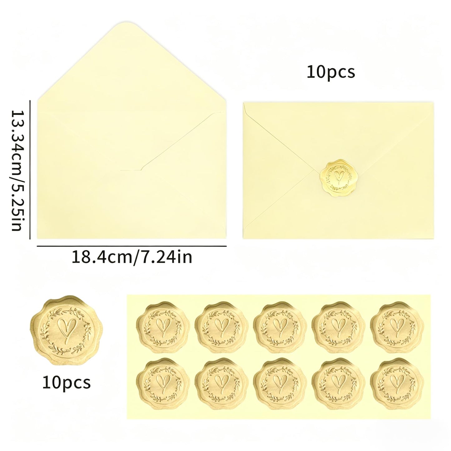 30 Pack 5x7 Inch Envelopes with Gold Seal Stickers, A7 Envelopes for Wedding Invitations, Greeting Card (30, Beige)
