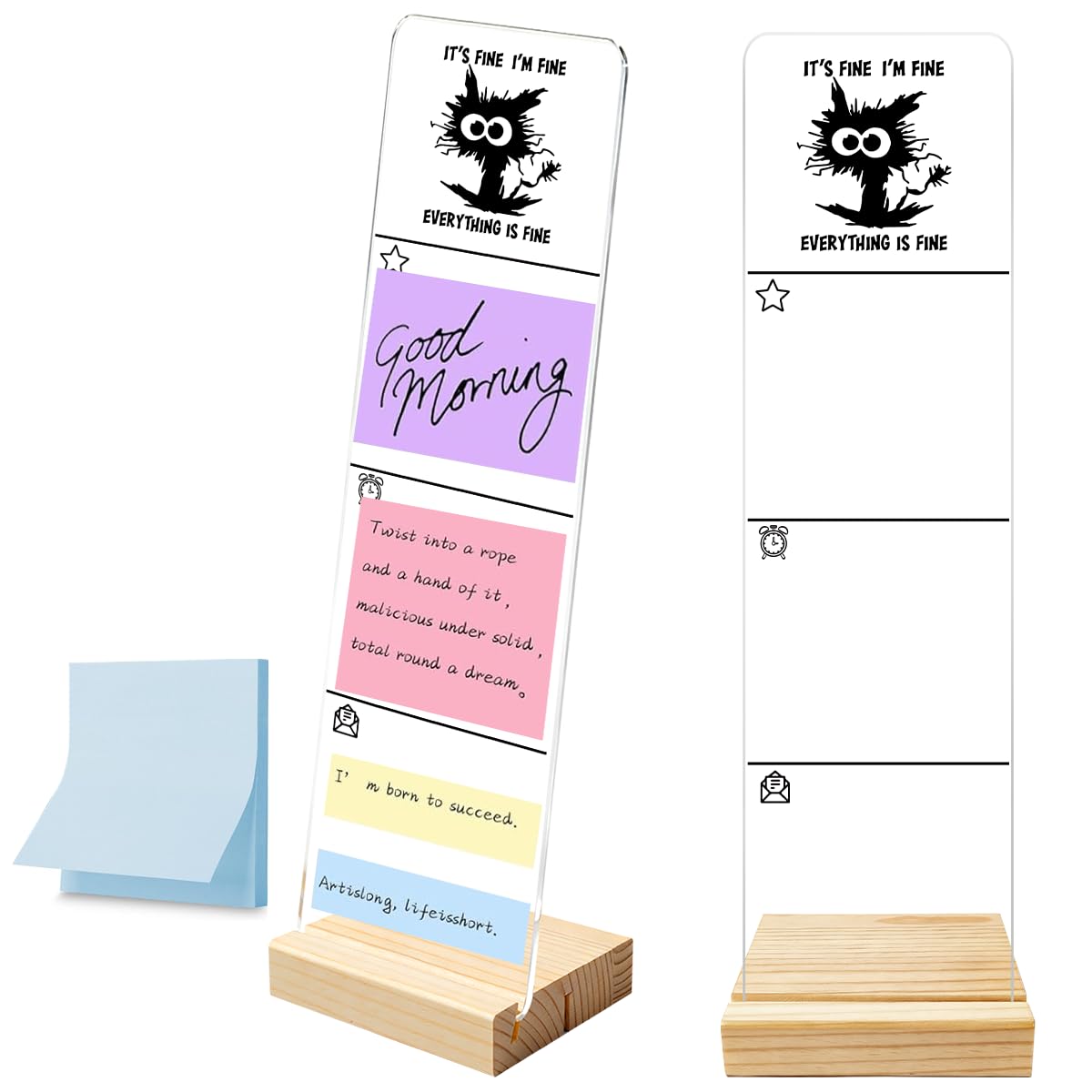 Monitor Memo Board with Removable Wooden Base Acrylic Portable Sticky Note Holder, It's Fine I'm Fine Everything is Fine Logo Office Desk Desk Set Sticky Notes 100 Sheets