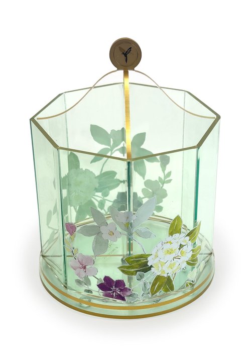 Papyrus Acrylic Pen Holder for Desk – Green Aqua Spinner Organizer with Double Sided Floral Prints – Small Desktop Stationary Organizer for Pens, Pencils, Markers, and More – Office Supplies