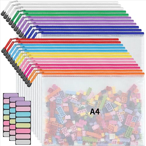 JARLINK 24-Pack A4 Mesh Zipper Pouch Bags Waterproof Document Organizers