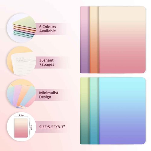 Ddaowanx Kraft Notebooks, Journals in Bulk, Lined Paper, 72 Pages, 36 Sheets, 80GSM, 8.3x5.5 Inch, A5 Size, Travel Writing Notebook for Office School Supplies (Lined-48pack, Gradient)