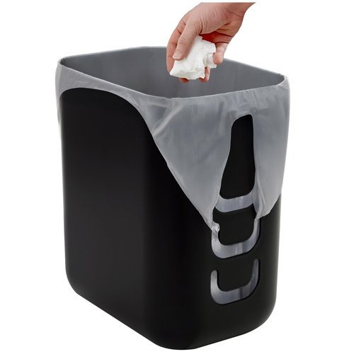 STORi Luup Bathroom Wastebasket, Secure Grocery Bags, Plastic Garbage Container for Vanity, Laundry Room, Kitchen, Office, 2.5 Gallon, Black, Made in USA