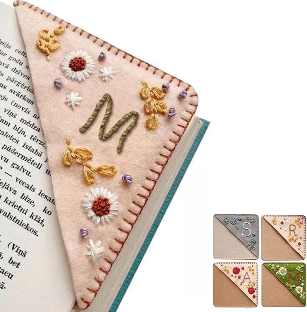 Skiennix Personalized Hand Embroidered Corner Bookmark - Cute Flower Design | Perfect Gift for Book Lovers