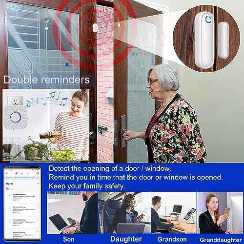 Caregiver Pager WiFi Door Alarms for Dementia Patients with Phone App,WiFi Smart Door Sensor Alarm for Kid Safety/Home Security/Elderly/Business/Store/Mailbox(1 Sensor 1 Gateway)