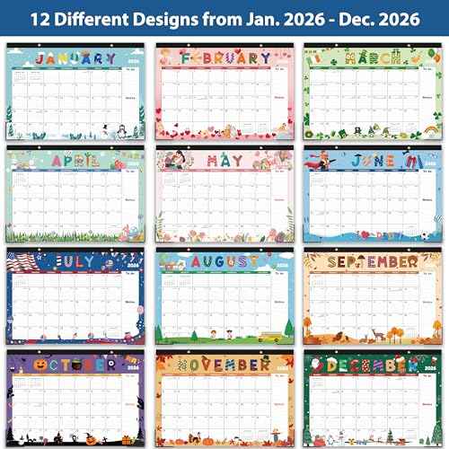 2026 Desk Calendar - Jan 2026 - Dec 2026, 2026 Calendar, 17" x 12", 12 Months Calendar, Seasonal Desktop Calendar, Notes Section
